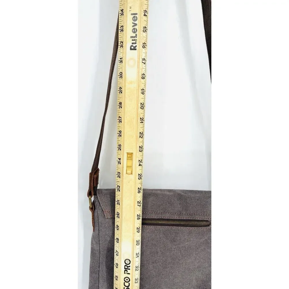 NWT VASCHY Canvas Leather Messenger Bag Gray Vintage Crossbody